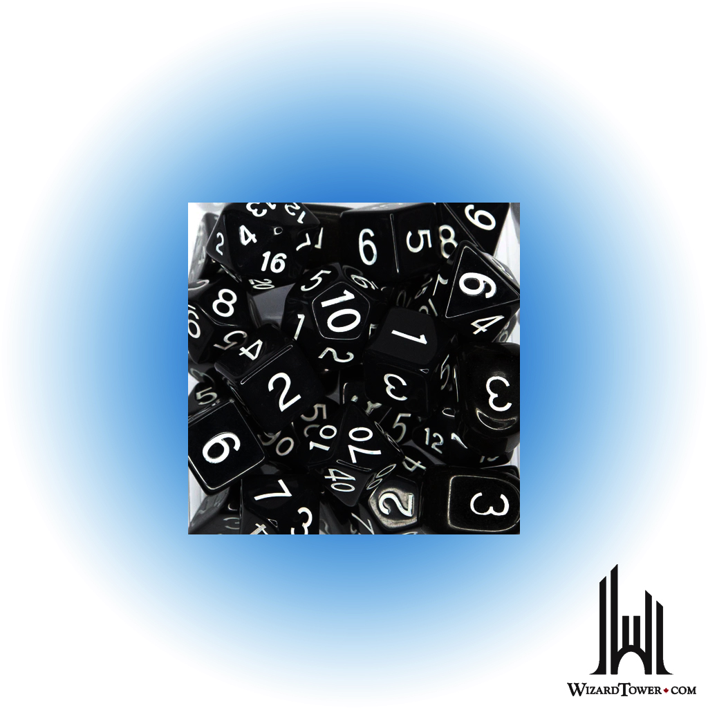 SET OF 15 DICE: OPAQUE BLACK/WHITE ARCHD4